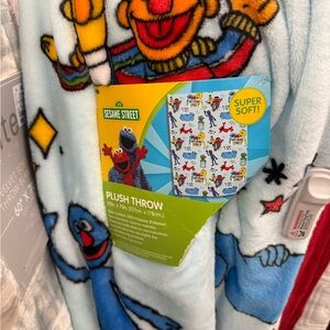 Sesame Street Blue Plush Throw with Colorful Characters
